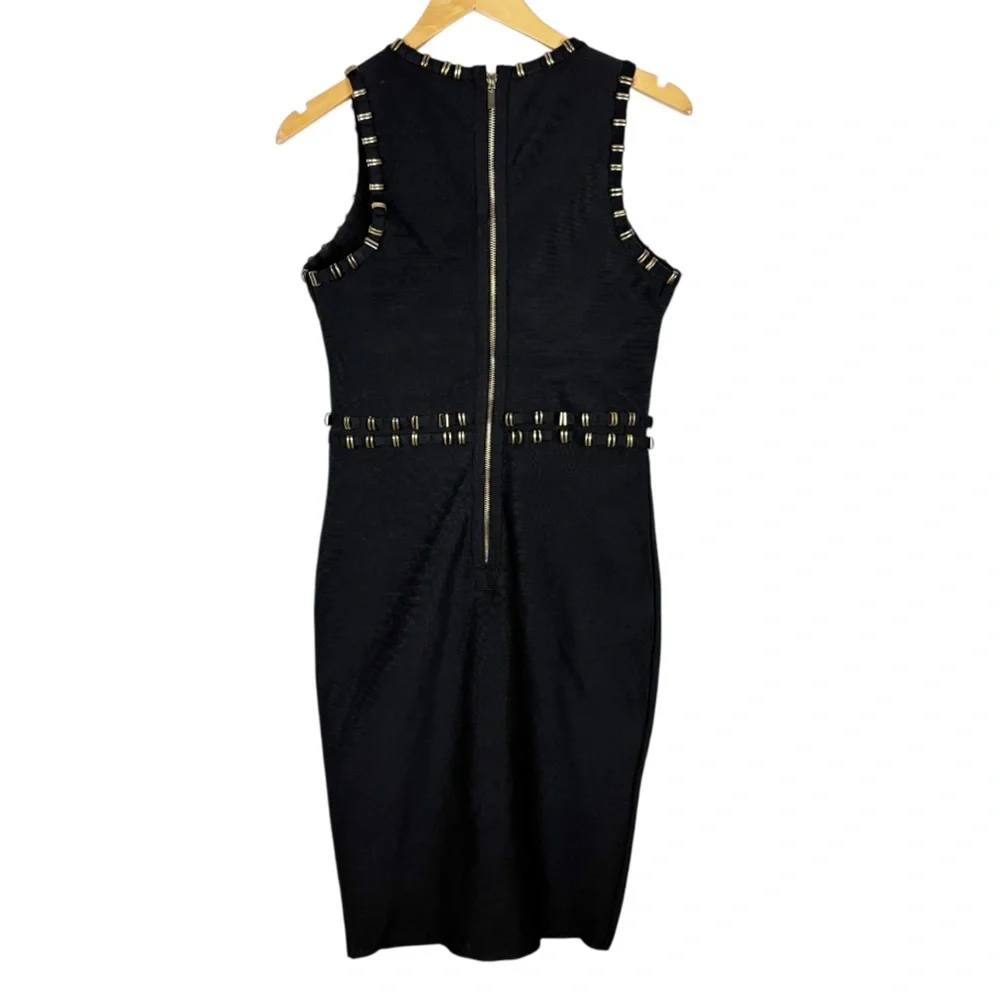Wow Couture Bandage Dress Size Large Black Gold Sleeveless - Picture 2 of 6